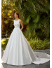 Beaded Ivory Lace Satin Buttons Back Classic Wedding Dress